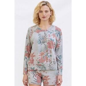 Sundry Tropical Raglan Pullover Sweatshirt in Lilac Multi Size 1 (Small)